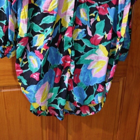 Vintage Beached Crazy Bright Funky Tropical Bold Floral Button Down Shirt LG - Picture 6 of 12